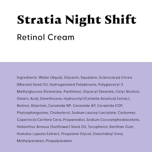 Stratia Night Shift Retinol Creme – Anti-Aging Gesichtscreme für glatte, strahlende Haut, feuchtigkeitsspendende & sanfte Lotion für alle Hauttypen, 50 ml