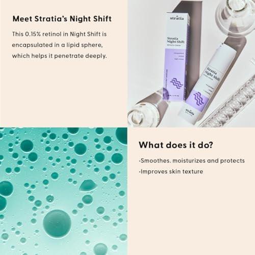 Stratia Night Shift Retinol Creme – Anti-Aging Gesichtscreme für glatte, strahlende Haut, feuchtigkeitsspendende & sanfte Lotion für alle Hauttypen, 50 ml