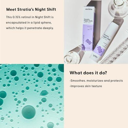 Stratia Night Shift Retinol Creme – Anti-Aging Gesichtscreme für glatte, strahlende Haut, feuchtigkeitsspendende & sanfte Lotion für alle Hauttypen, 50 ml