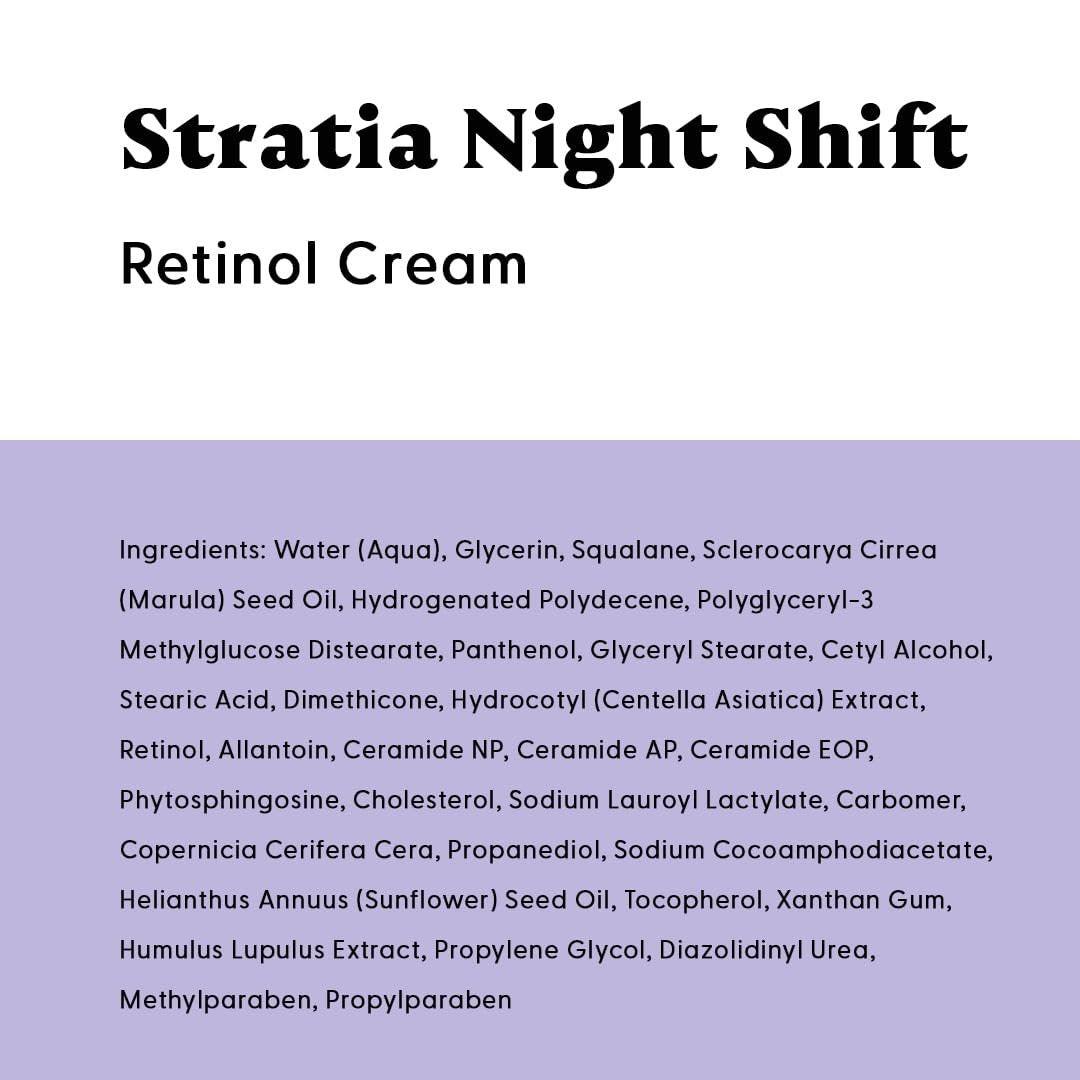 Stratia Night Shift Retinol Creme – Anti-Aging Gesichtscreme für glatte, strahlende Haut, feuchtigkeitsspendende & sanfte Lotion für alle Hauttypen, 50 ml