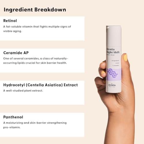Stratia Night Shift Retinol Creme – Anti-Aging Gesichtscreme für glatte, strahlende Haut, feuchtigkeitsspendende & sanfte Lotion für alle Hauttypen, 50 ml