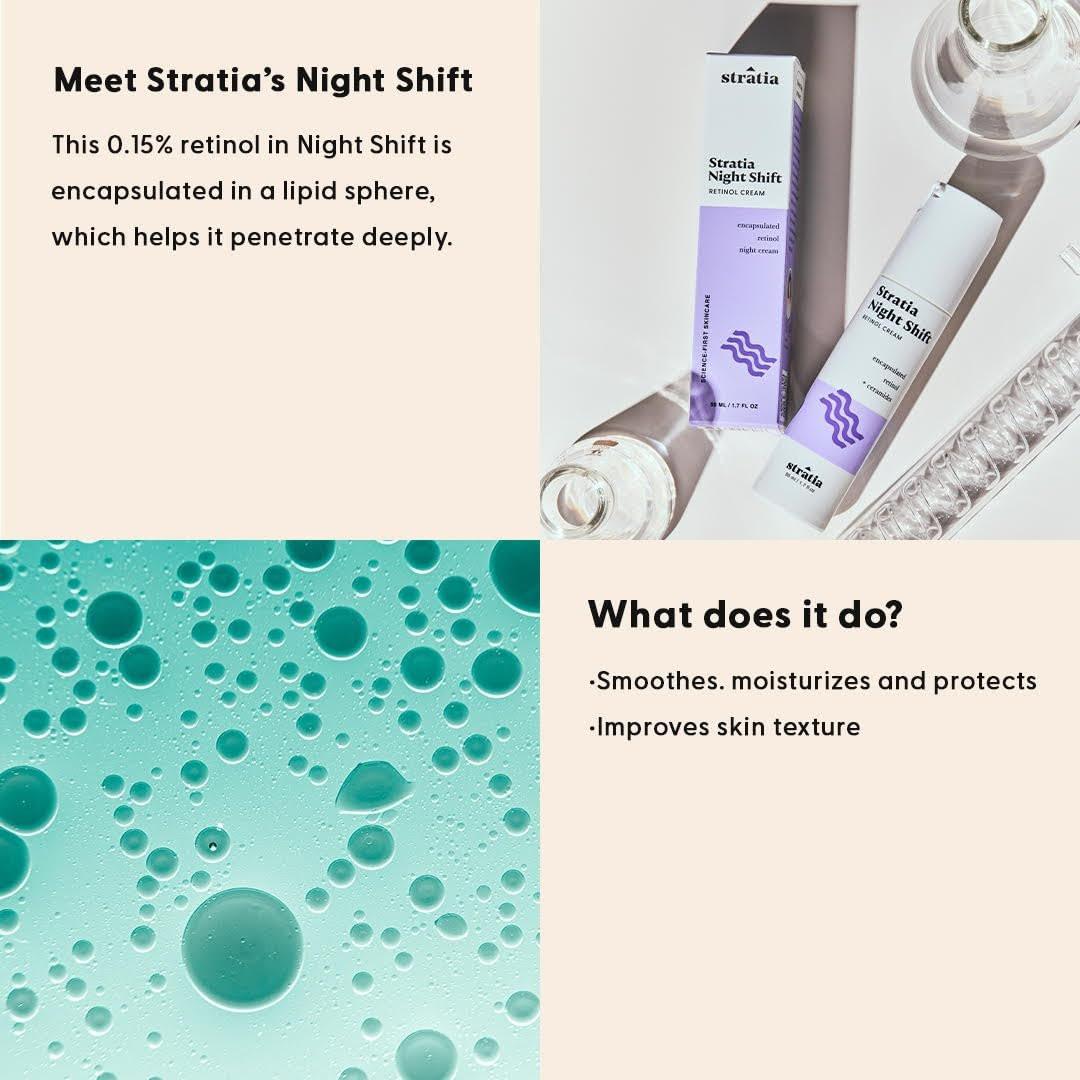Stratia Night Shift Retinol Creme – Anti-Aging Gesichtscreme für glatte, strahlende Haut, feuchtigkeitsspendende & sanfte Lotion für alle Hauttypen, 50 ml
