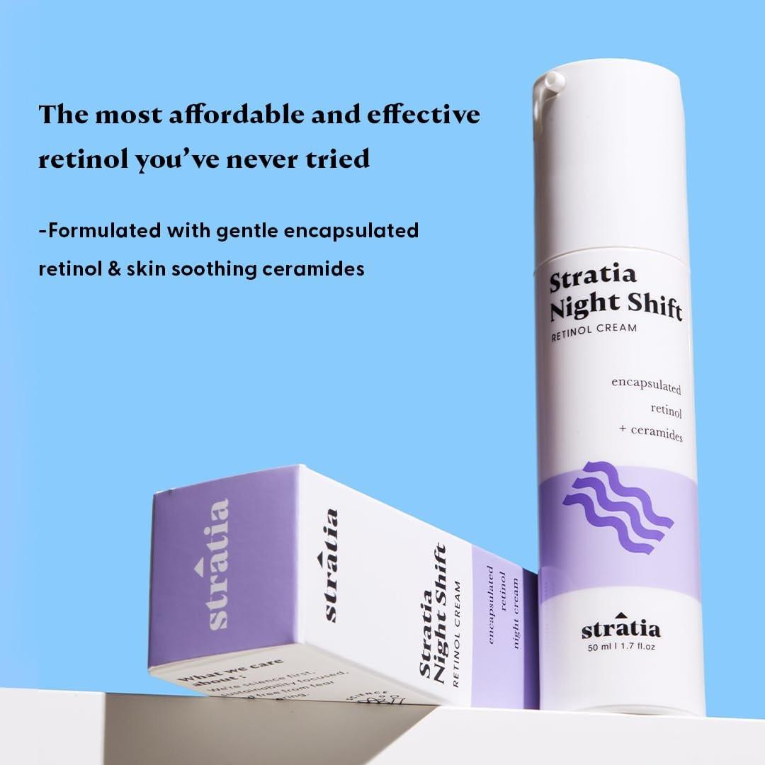 Stratia Night Shift Retinol Creme – Anti-Aging Gesichtscreme für glatte, strahlende Haut, feuchtigkeitsspendende & sanfte Lotion für alle Hauttypen, 50 ml