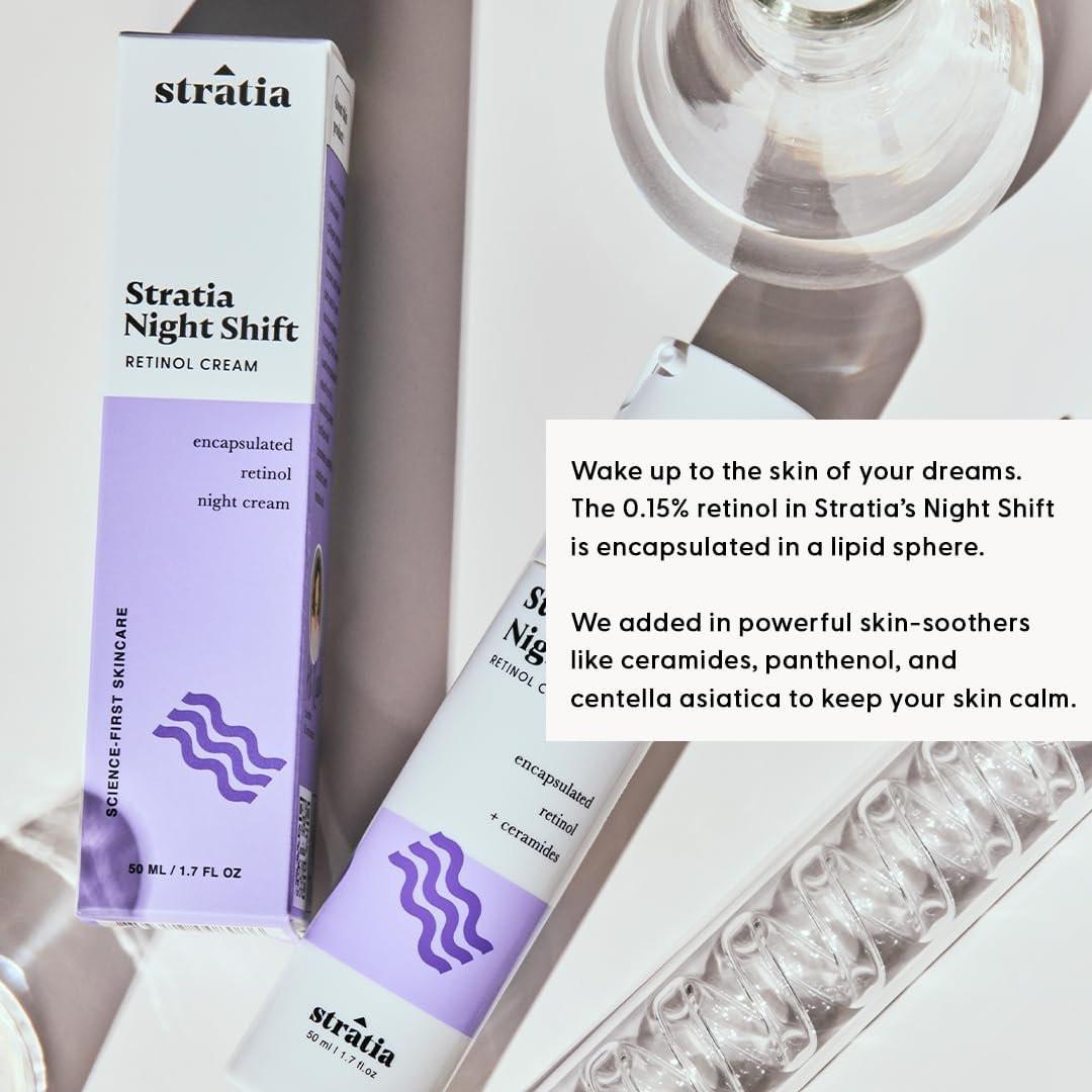 Stratia Night Shift Retinol Creme – Anti-Aging Gesichtscreme für glatte, strahlende Haut, feuchtigkeitsspendende & sanfte Lotion für alle Hauttypen, 50 ml