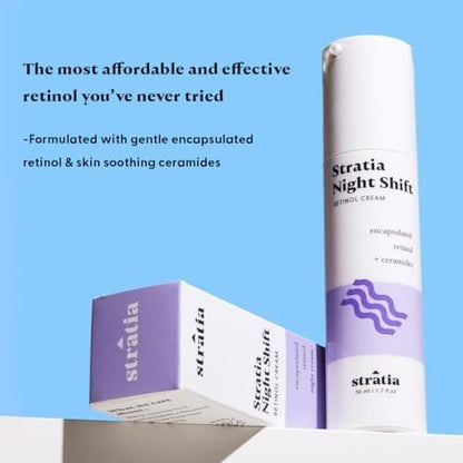 Stratia Night Shift Retinol Creme – Anti-Aging Gesichtscreme für glatte, strahlende Haut, feuchtigkeitsspendende & sanfte Lotion für alle Hauttypen, 50 ml