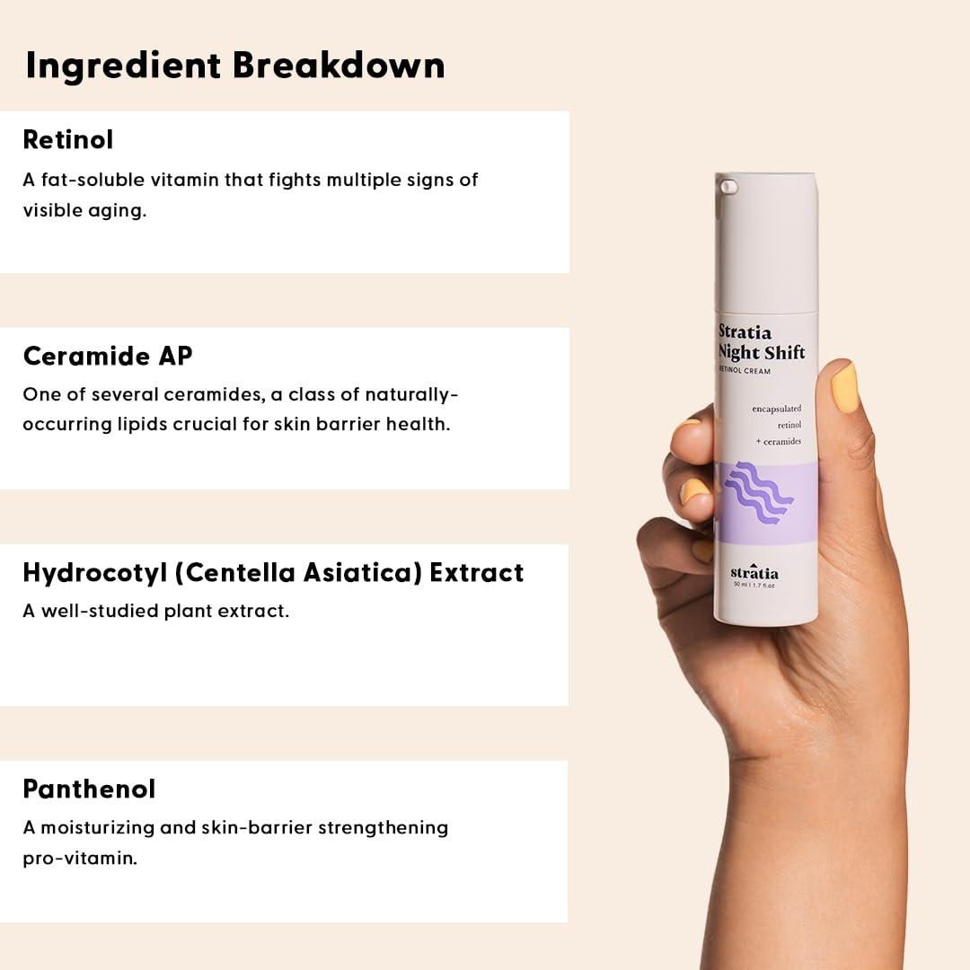 Stratia Night Shift Retinol Creme – Anti-Aging Gesichtscreme für glatte, strahlende Haut, feuchtigkeitsspendende & sanfte Lotion für alle Hauttypen, 50 ml