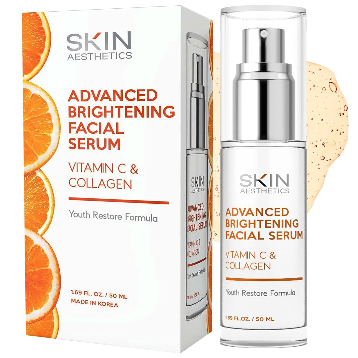 Skin Aesthetics Vitamin C Serum mit Kollagen – Dermatologisch getestet – gegen dunkle Flecken, Hautaufhellung, Anti-Aging & Akne + feine Linien & Falten – Vegane, saubere Schönheit Koreanische Hautpflege