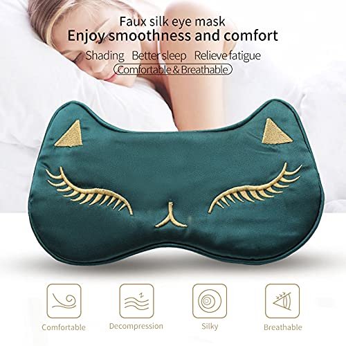 PERFECTSIGHT Schlafmaske aus Seide, Katzenmuster, Leichte Augenmaske für Frauen Männer Schlafen Reisen Nickerchen (Schwarz)