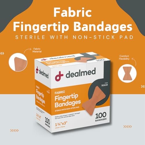 Dealmed Stoff-Fingerpflaster Flexible Klebebandagen – 100 Stück (1 Packung) Pflaster mit nicht haftendem Pad, Latexfrei, Wundversorgung für Erste-Hilfe-Set, 1 3/4" x 3"
