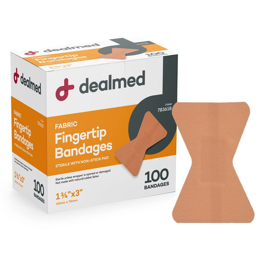 Dealmed Stoff-Fingerpflaster Flexible Klebebandagen – 100 Stück (1 Packung) Pflaster mit nicht haftendem Pad, Latexfrei, Wundversorgung für Erste-Hilfe-Set, 1 3/4" x 3"