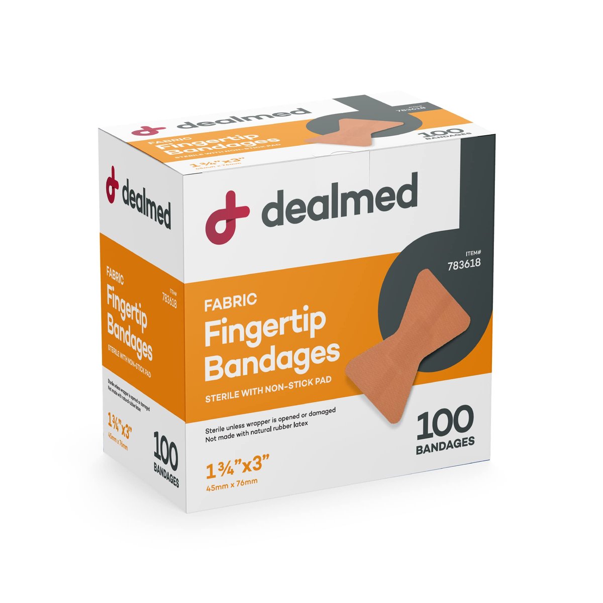Dealmed Stoff-Fingerpflaster Flexible Klebebandagen – 100 Stück (1 Packung) Pflaster mit nicht haftendem Pad, Latexfrei, Wundversorgung für Erste-Hilfe-Set, 1 3/4" x 3"