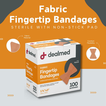 Dealmed Stoff-Fingerpflaster Flexible Klebebandagen – 100 Stück (1 Packung) Pflaster mit nicht haftendem Pad, Latexfrei, Wundversorgung für Erste-Hilfe-Set, 1 3/4" x 3"