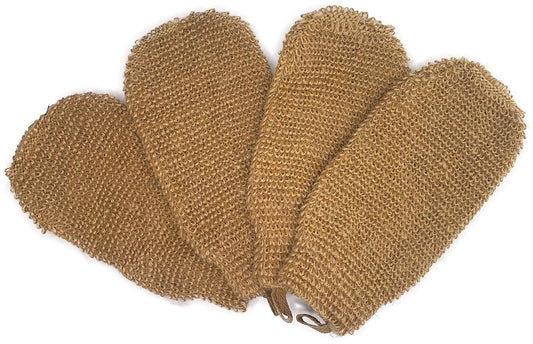 4er-Pack 100 % Natürliche Hanf-Peeling-Handschuhe – Toten Haut Entfernen & Haut Beleben