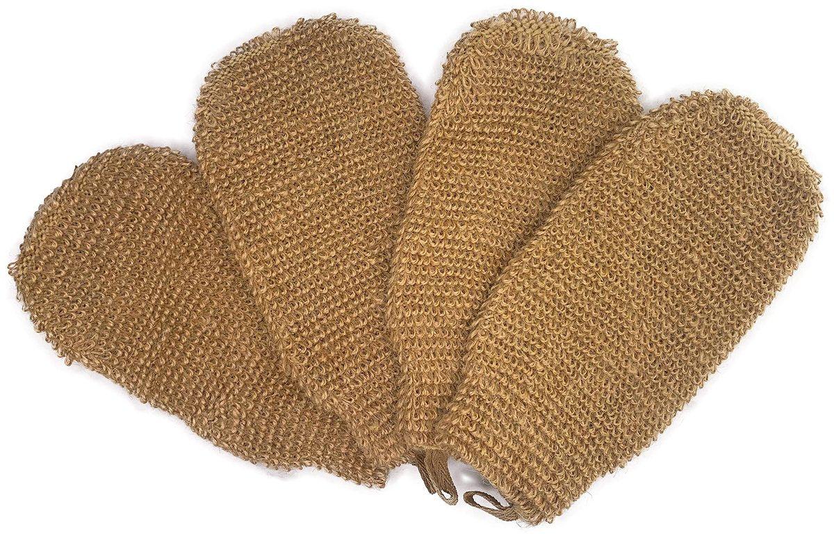 4er-Pack 100 % Natürliche Hanf-Peeling-Handschuhe – Toten Haut Entfernen & Haut Beleben