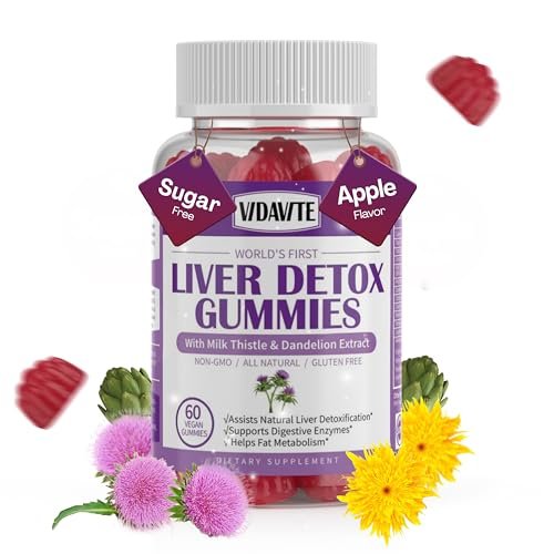 VIDAVITE Leber Reinigung Detox & Reparatur Gummibärchen — Zuckerfrei, hergestellt in den USA, 1500 mg Mariendistel mit Artischocke, Löwenzahn und über 20 Kräutern — Leberunterstützung für Männer und Frauen (60 vegane Gummis)