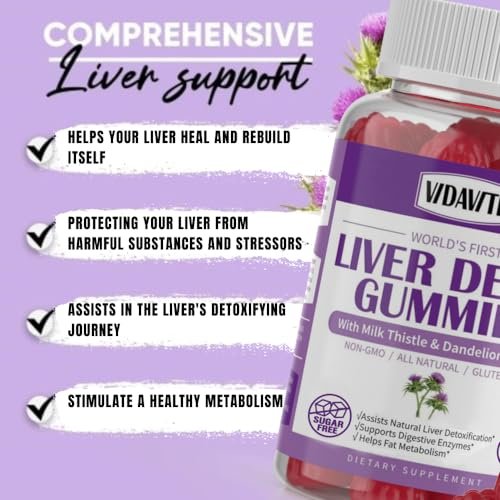 VIDAVITE Leber Reinigung Detox & Reparatur Gummibärchen — Zuckerfrei, hergestellt in den USA, 1500 mg Mariendistel mit Artischocke, Löwenzahn und über 20 Kräutern — Leberunterstützung für Männer und Frauen (60 vegane Gummis)