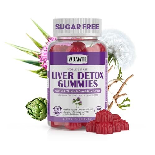 VIDAVITE Leber Reinigung Detox & Reparatur Gummibärchen — Zuckerfrei, hergestellt in den USA, 1500 mg Mariendistel mit Artischocke, Löwenzahn und über 20 Kräutern — Leberunterstützung für Männer und Frauen (60 vegane Gummis)