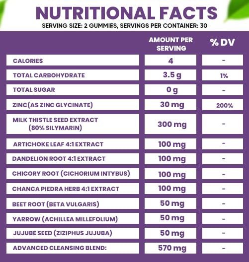 VIDAVITE Leber Reinigung Detox & Reparatur Gummibärchen — Zuckerfrei, hergestellt in den USA, 1500 mg Mariendistel mit Artischocke, Löwenzahn und über 20 Kräutern — Leberunterstützung für Männer und Frauen (60 vegane Gummis)