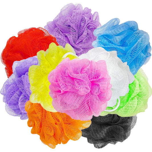 10 Stück Bade-Luffa-Schwämme – Kleine Mesh-Sponge-Poufs für Körperpeeling – Bunt – Für Kinder, Frauen und Männer