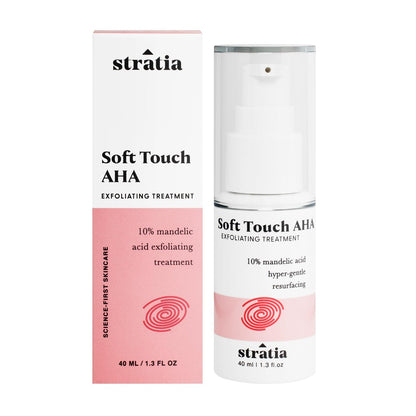 Stratia Soft Touch Dark Spot Corrector mit 10% Mandelsäure Serum – Fältchen, Hauttextur & Unreinheiten – Kollagen-Booster, AHA-Peeling und Porenverfeinerer, 38,5 ml