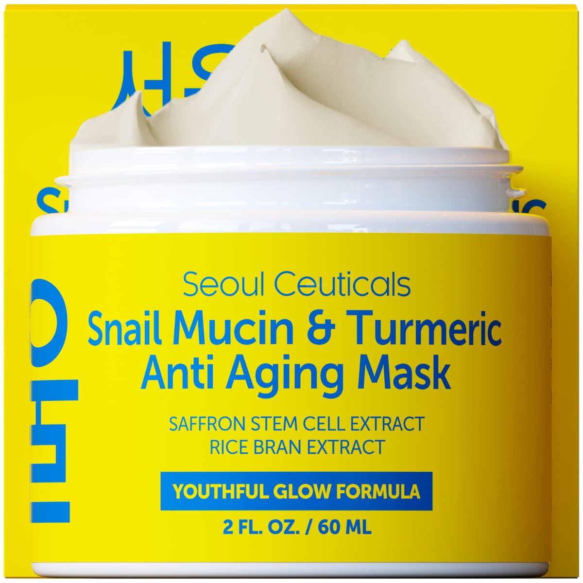 SeoulCeuticals Korean Face Mask – Schnecken-Schleim & Kurkuma Gesichtsmaske für strahlende, junge Haut – 2 oz