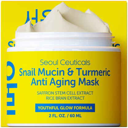 SeoulCeuticals Korean Face Mask – Schnecken-Schleim & Kurkuma Gesichtsmaske für strahlende, junge Haut – 2 oz