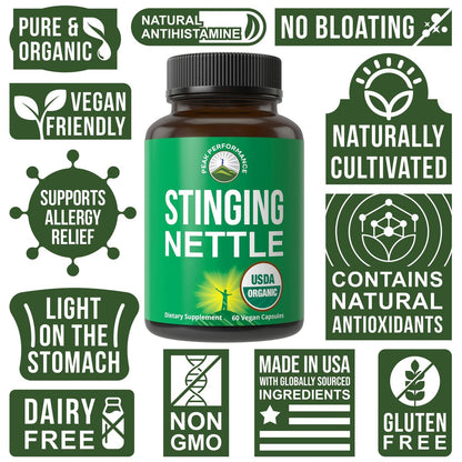 USDA Bio-Brennnessel Vegan Kapseln mit Brennnesselblattpulver für Prostata, Haarwachstum, Allergien - 60 Kapseln