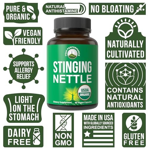 USDA Bio-Brennnessel Vegan Kapseln mit Brennnesselblattpulver für Prostata, Haarwachstum, Allergien - 60 Kapseln