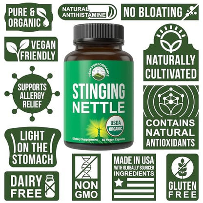 USDA Bio-Brennnessel Vegan Kapseln mit Brennnesselblattpulver für Prostata, Haarwachstum, Allergien - 60 Kapseln