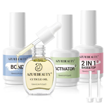 AZUREBEAUTY Dip Powder Flüssigset 15ml/0,5oz – Nagelreparatur-Cuticle-Öl, Mehrzweck-Dip-Powder-Base & Top Coat mit Aktivator, Bond, Nagelhautpflege für Dip-Kit – Keine Nagellampe nötig