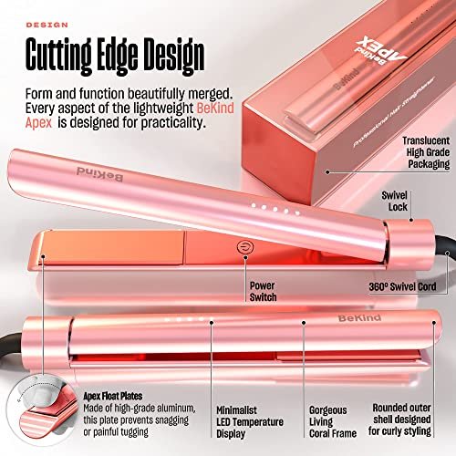2-in-1 Haarglätter und Lockenstab von BeKind Apex | 1-Zoll-Platte, 460°F, UltraSmooth Technologie, 15s Schnellaufheizung & Temp Memory, Geschenkset für Frauen (Apex Peach)