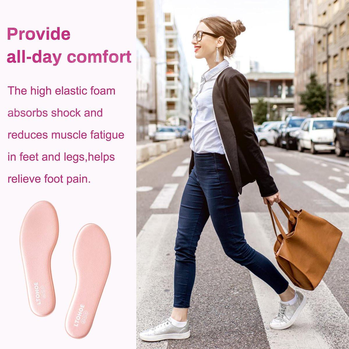 LTOHOE Memory Foam Einlegesohlen für Damen, Ersatz-Schuhsohlen für Laufschuhe, Wanderschuhe, Sneaker, dämpfende Schuheinlagen zur Fußschmerzlinderung, bequeme Innensohlen 8mm Pink US 8