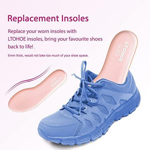 LTOHOE Memory Foam Einlegesohlen für Damen, Ersatz-Schuhsohlen für Laufschuhe, Wanderschuhe, Sneaker, dämpfende Schuheinlagen zur Fußschmerzlinderung, bequeme Innensohlen 8mm Pink US 8