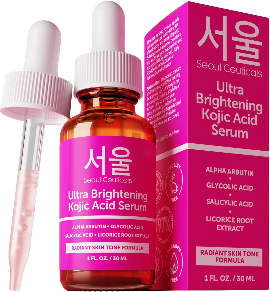 SeoulCeuticals Korean Skin Care Kojic Acid Serum mit Alpha Arbutin – Dunkle Flecken Entferner Korrektor Glykolsäure + Salicylsäure K Beauty 30 ml