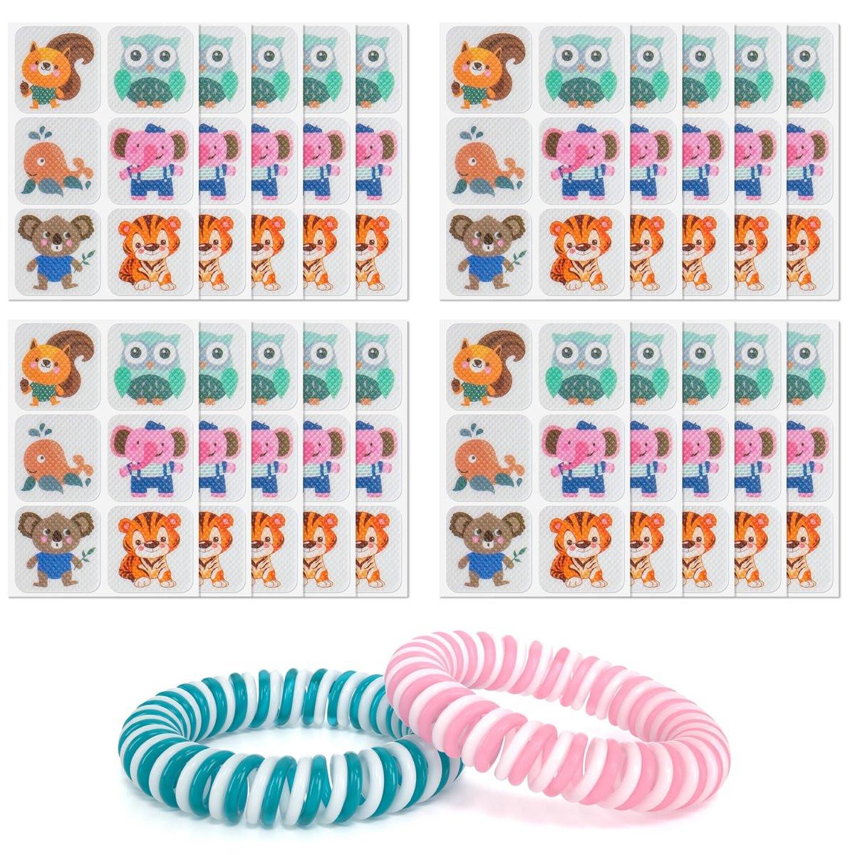 BuggyBands 120er Pack Mückenpflaster Aufkleber für Kinder und Erwachsene – Insektenabwehr-Sticker mit 2 Mückenarmbändern für Outdoor, Camping, Reisen & Sommerlager