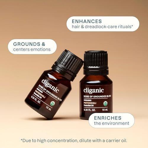 Cliganic Bio-Patschuli-Öl – 100% reines, natürliches, unverdünntes ätherisches Öl für Aromatherapie-Diffuser | Non-GMO zertifiziert