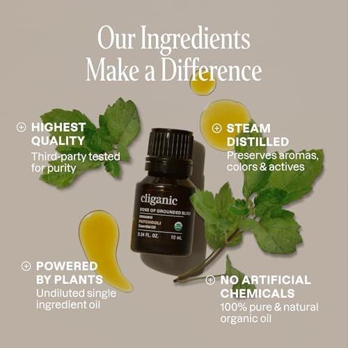 Cliganic Bio-Patschuli-Öl – 100% reines, natürliches, unverdünntes ätherisches Öl für Aromatherapie-Diffuser | Non-GMO zertifiziert