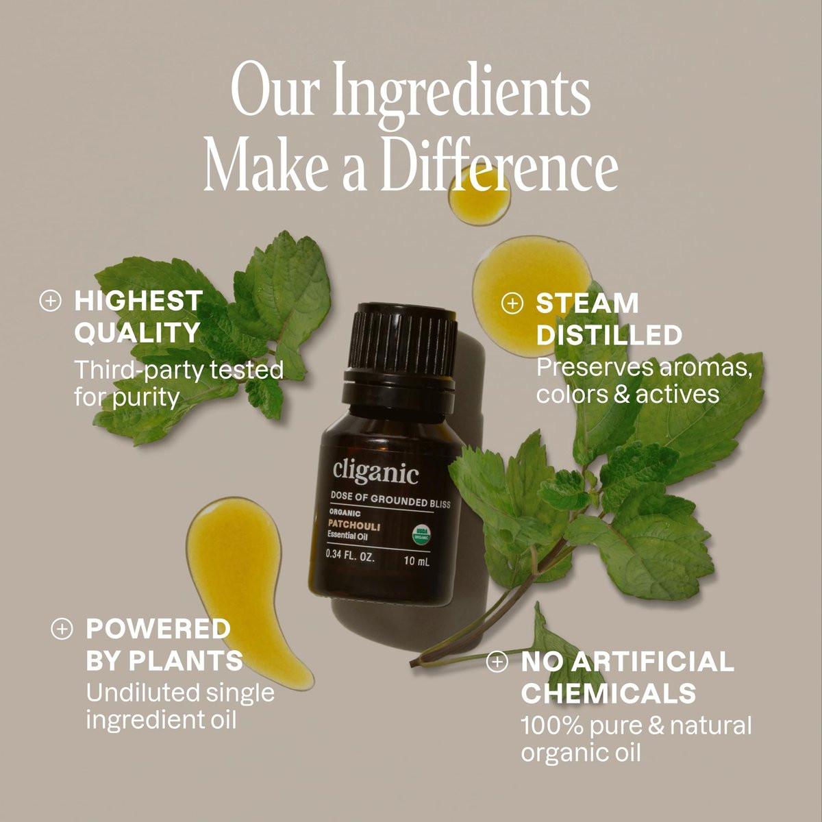 Cliganic Bio-Patschuli-Öl – 100% reines, natürliches, unverdünntes ätherisches Öl für Aromatherapie-Diffuser | Non-GMO zertifiziert