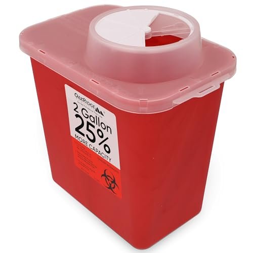 Oakridge Products Großer Behälter für scharfe Gegenstände für den Heimgebrauch und Profis 2 Gallonen (1 Pack) mit Kaminaufsatz, Biohazard-Nadel- und Spritzenentsorgung, CDC-zertifiziert