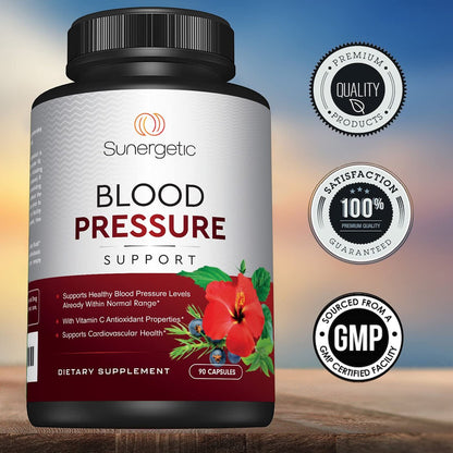 Sunergetic Premium Blutdruck Unterstützung – Herz-Kreislauf-Gesundheit mit Knoblauch, Weißdorn & Hibiskus (90 Kapseln)