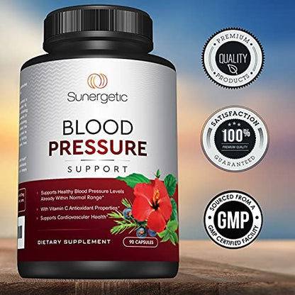 Sunergetic Premium Blutdruck Unterstützung – Herz-Kreislauf-Gesundheit mit Knoblauch, Weißdorn & Hibiskus (90 Kapseln)