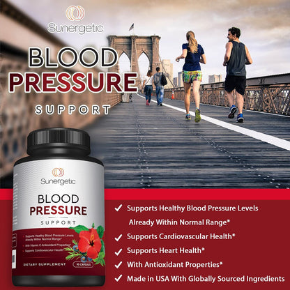 Sunergetic Premium Blutdruck Unterstützung – Herz-Kreislauf-Gesundheit mit Knoblauch, Weißdorn & Hibiskus (90 Kapseln)