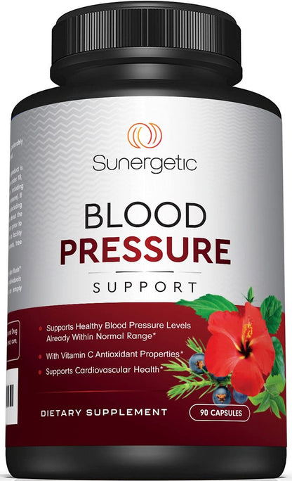 Sunergetic Premium Blutdruck Unterstützung – Herz-Kreislauf-Gesundheit mit Knoblauch, Weißdorn & Hibiskus (90 Kapseln)