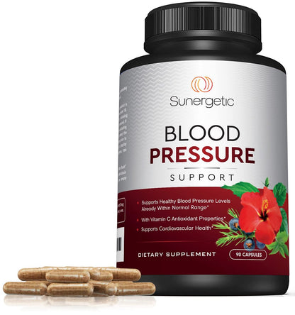 Sunergetic Premium Blutdruck Unterstützung – Herz-Kreislauf-Gesundheit mit Knoblauch, Weißdorn & Hibiskus (90 Kapseln)