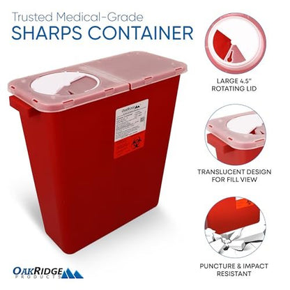 Oakridge Products Großer Sharps-Behälter für den Heimgebrauch und Profi-Einsatz, 3 Gallonen (1er-Pack) mit Drehdeckel, Biohazard-Nadel- und Spritzenentsorgung, CDC-zertifiziert