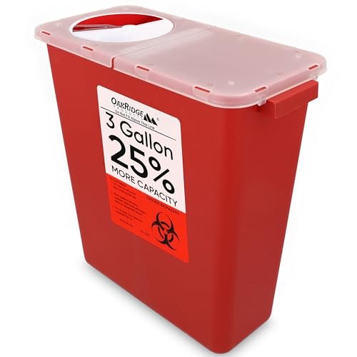 Oakridge Products Großer Sharps-Behälter für den Heimgebrauch und Profi-Einsatz, 3 Gallonen (1er-Pack) mit Drehdeckel, Biohazard-Nadel- und Spritzenentsorgung, CDC-zertifiziert