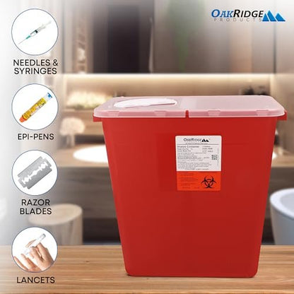 Oakridge Products Großer Sharps-Behälter für den Heimgebrauch und professionellen Einsatz, 3 Gallonen (2er-Pack) mit Drehdeckel, Biohazard-Nadel- und Spritzenentsorgung, CDC-zertifiziert