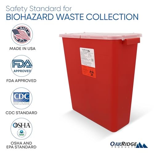 Oakridge Products Großer Sharps-Behälter für den Heimgebrauch und Profi-Einsatz, 3 Gallonen (1er-Pack) mit Drehdeckel, Biohazard-Nadel- und Spritzenentsorgung, CDC-zertifiziert