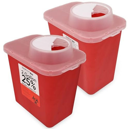 Oakridge Products Großer Entsorgungsbehälter für scharfe Gegenstände für den Heimgebrauch und den professionellen Einsatz 2 Gallonen (2er-Pack) mit Kaminaufsatz, Biohazard-Nadel- und Spritzenentsorgung, CDC-zertifiziert