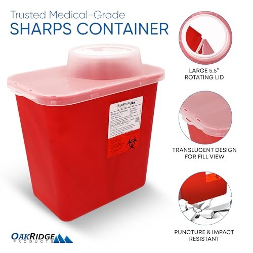 Oakridge Products Großer Entsorgungsbehälter für scharfe Gegenstände für den Heimgebrauch und den professionellen Einsatz 2 Gallonen (2er-Pack) mit Kaminaufsatz, Biohazard-Nadel- und Spritzenentsorgung, CDC-zertifiziert